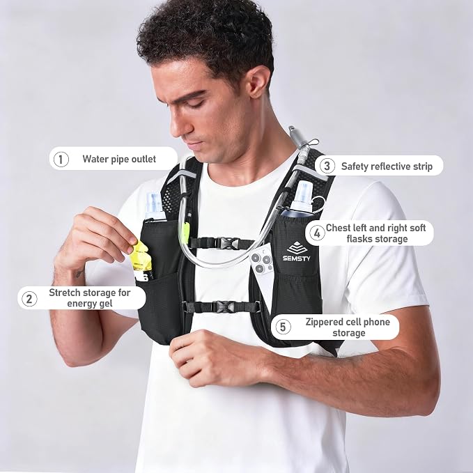 Running Vest for Women Men, 5L Hydration Vest with Dual 500ml Soft Flask, Lightweight Water Backpack, Adjustable Chest Straps Running Hydration Backpack for Running Cycling Hiking