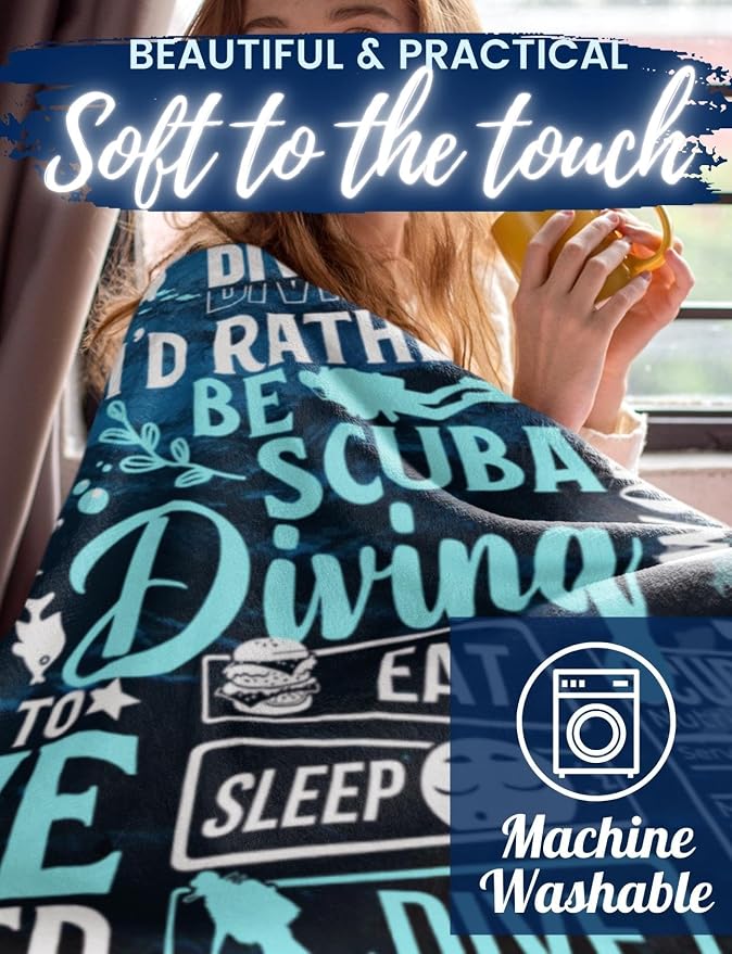 Huglanket Scuba Diving Gifts for Men Women Divers, Coaches, Throw Gift Blanket for Christmas, Blue, 50x65 Inches