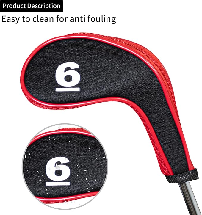 Golf Club 12pcs Thick Synthetic Zipper Long Neck Set Headcover Fit The Most Brands, Side Number Golf Iron Club Head Cover LW SW PW Covers #3,4,5,6,7,8,9