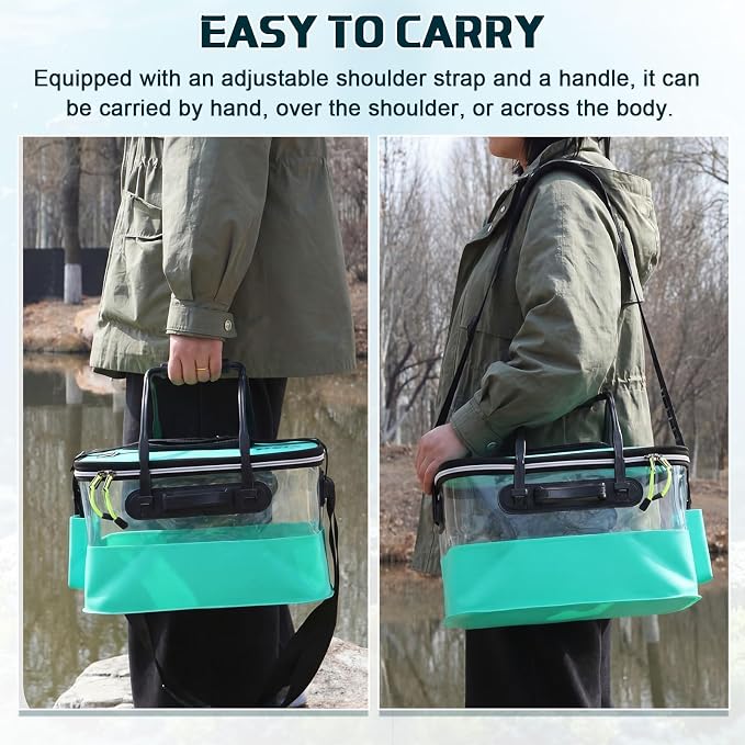 3 Pcs Fishing Bucket, Live Bait Aerator and Fishing Cast Net with Heavy Duty Sinker Foldable Live Bait Bucket Portable Quiet Aerator Fish Transport Container Outdoor EVA Bag