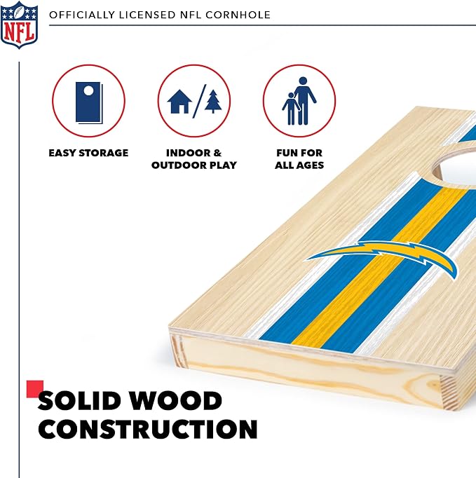 NFL Football Portable Size 1' x 2' Solid Wood Cornhole Set with Direct Print HD Team Graphics – Travel Size