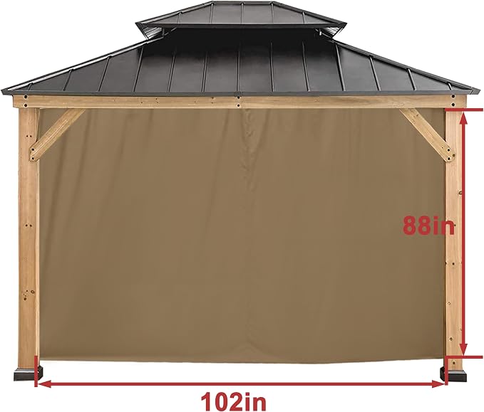 Coastshade Gazebo Pergola Canopy Panel Sidewalls Replacement 8ft Gazebo Pergola Privacy Panels Sidewall for Gazebos with 10Curtain Rings &10Rail Hooks, Khaki