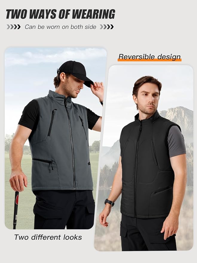 FREE SOLDIER Men's Lightweight Golf Vest Outerwear Windproof Reversible Sleeveless Softshell Jacket Running Vest