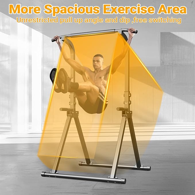 YYJO Foldable Pull Up Bar Free Standing Multi-function Power Tower Dip Bar with Assistance Bands Home Gym Strength Training Equipment