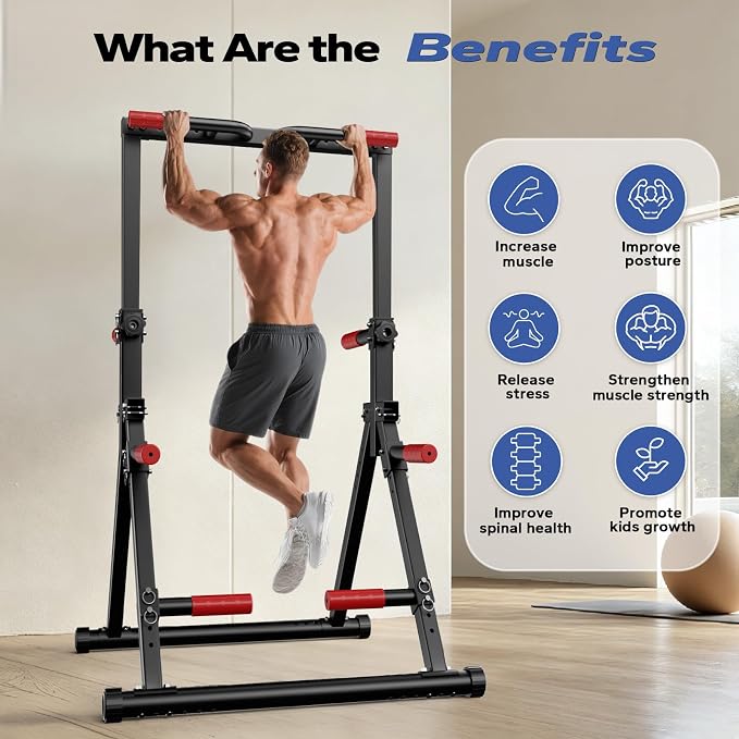Foldable Pull Up Bar Free Standing, Strength Training Pull-up Bars Adjustable Pull Up Station, Power Tower Pull Up Bar MultiFunction Pull Up Dip Station Workout Equipment For Home Gym Support 480 LBS