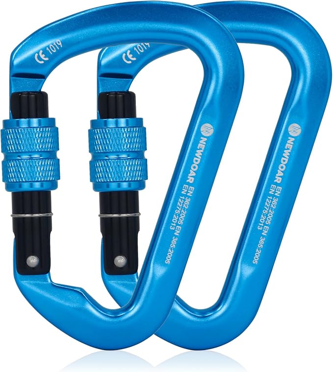 NewDoar CE Certified 30kN-6744lbs Climbing Carabiner Professional, Heavy Duty D Screwgate Clip, for Climbing,Rappelling,Hunting, Rescue