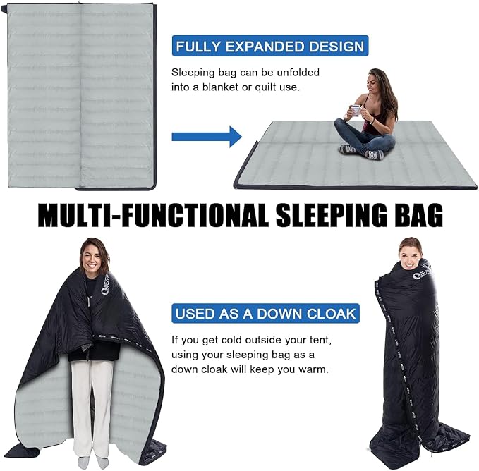 Down Sleeping Bag for Adults, Ultralight Wearable Sleeping Bag for Backpacking