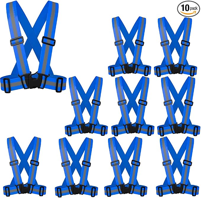 ZOJO Reflective Vest | Lightweight, Adjustable & Elastic | Safety & High Visibility for Running, Jogging, Walking,Cycling | Fits Outdoor Clothing (Pack of 10, Neon Blue)