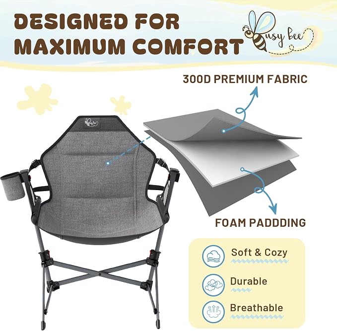 BusyBee Hammock Camping Chairs for Kids, Folding Kids Chair with Stand, Child Camping Gear, Hammock Swing Chair with Cup Holder & Carrying Bag for Outdoor, Lawn, Hiking, Indoor, Supports 125 LBS, Grey