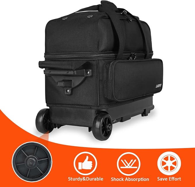 LARIPOP 2 Ball Bowling Roller Bag, Wheeled Bag with Shoe Compartment, Telescopic Handle & Padded Protection for Men Women