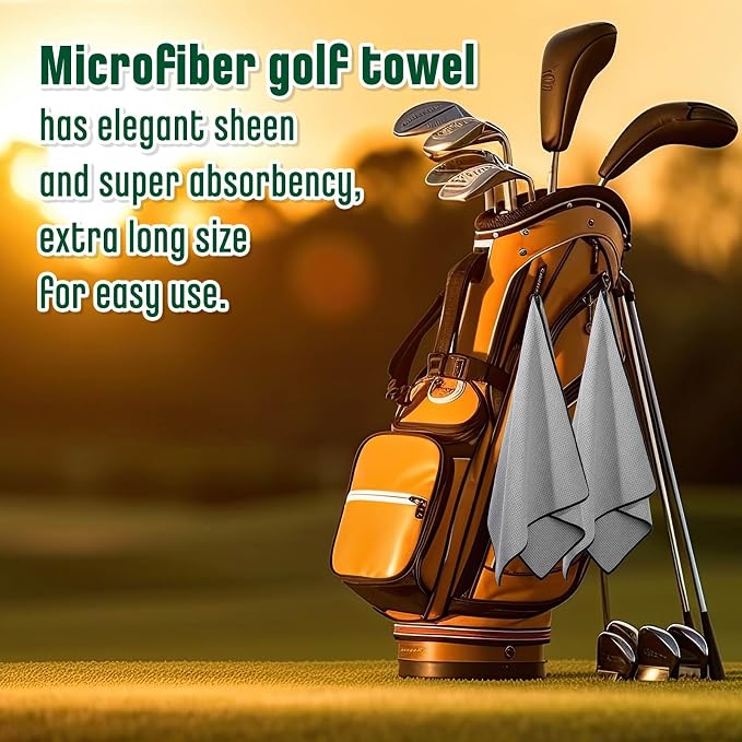 Batiyeer 3 Pack Caddy Golf Towels Summer Gifts Large Caddy Towel for Bags Waffle Pattern with Carabiner Clip Ultra-Absorbent Golfing Gear for Men(Grey,18 x 40 Inch,Classic)