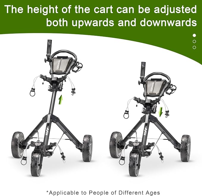 KVV Mini-Pro Deluxe Golf Cart for All Age Groups,Golf Push Cart with Adjustable Upper Bracket, 360 Swivel Front Wheel, Ultra-Compact Size（Charcoal）