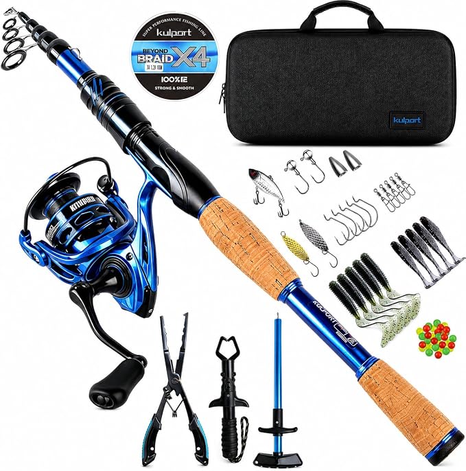 Telescopic Fishing Rod and Reel Combo | 30T Carbon Fiber Spinning Rod with 12+1BB Reel | Portable Lightweight Pole | Bass Trout Panfish | Freshwater Saltwater