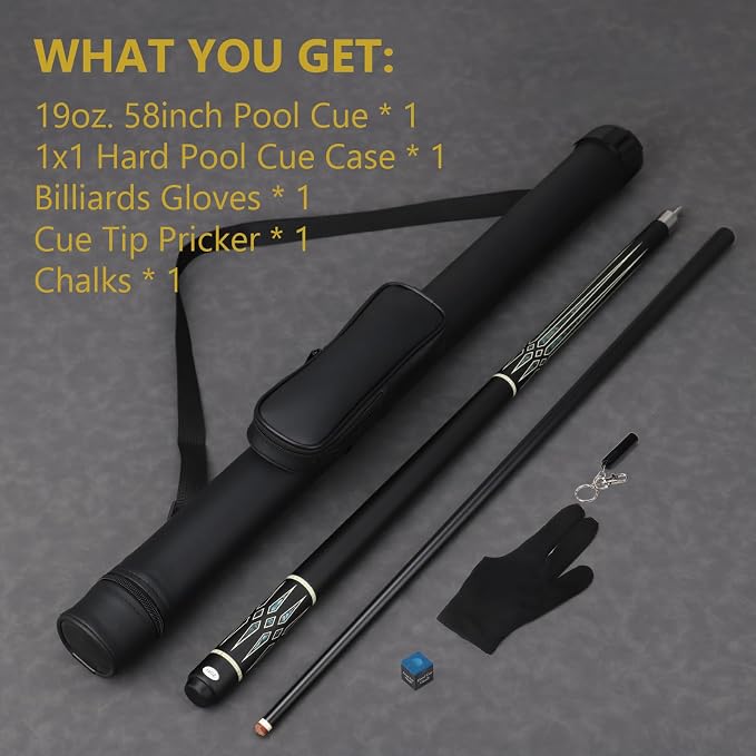 Professional Pool Cue Stick with Case, Pool Cue Stick 2-Piece Glass Fiber Billiards Cue Stick Low Deflection Pool Stick for Adults Players, 58" 19oz