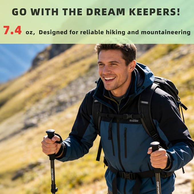 3K Carbon Fiber Trekking Poles & Walking Stick Collapsible Lightweight for Hiking (1-PCS)