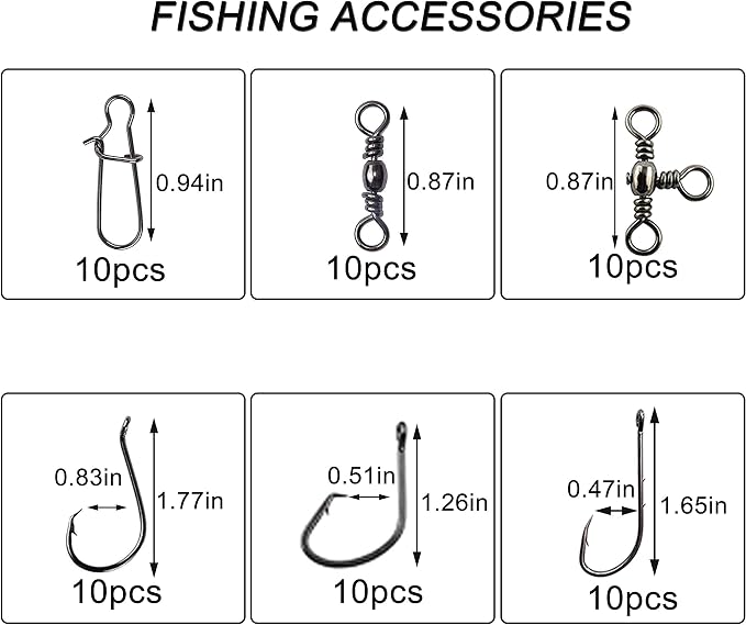 Saltwater Fishing Tackle Kit with Tackle Box Includes Surf Fishing Leader Rigs, Swimbait Lures, Hook Swivels, Fish Finder Rig, Sinker Weights, Fishing Gear and Equipment, Gift for Men
