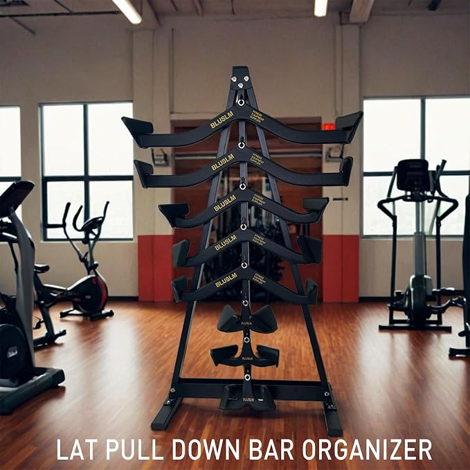 BLUSLM Lat Pull Down Bar Gym Accessory Rack, Lat Pulldown Attachments Cable Attachment Storage Rack for Mag Grip - Home Gym Fitness Heavy Duty A-Frame Stand