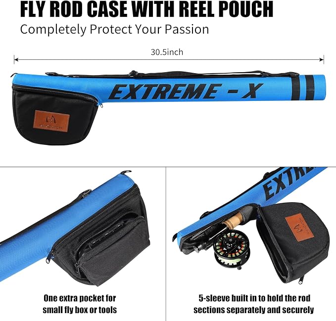 Maxcatch Extreme-X Fly Fishing Rod and Reel Combo, 3-8wt Complete Starter Fishing Outfit with Fly Box, Flies, Rod Clip Holder, Rod Case, Extra Tip Section