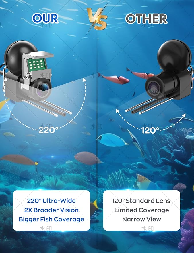 Underwater Fishing Camera,1080P Portable Fish Finder with 5" Waterproof IPS Screen,220° Ultra-Wide Ice Fishing Camera with 12 IR LED Night Vision,10000mAh Battery&100FT Cable for Boat, Lake & Kayak