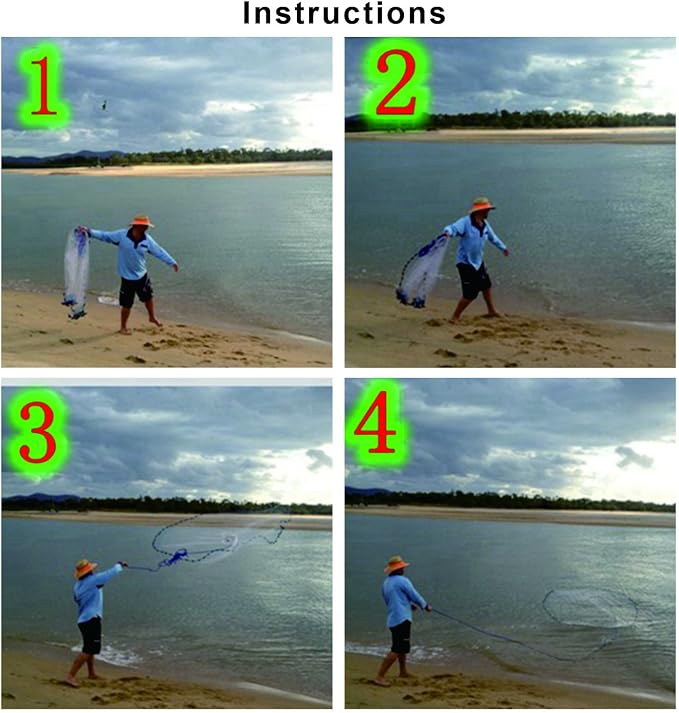 Cast Fishing Net with Aluminum Frame, 0.8 inch Mesh, 7.8-13.8 ft Diameter