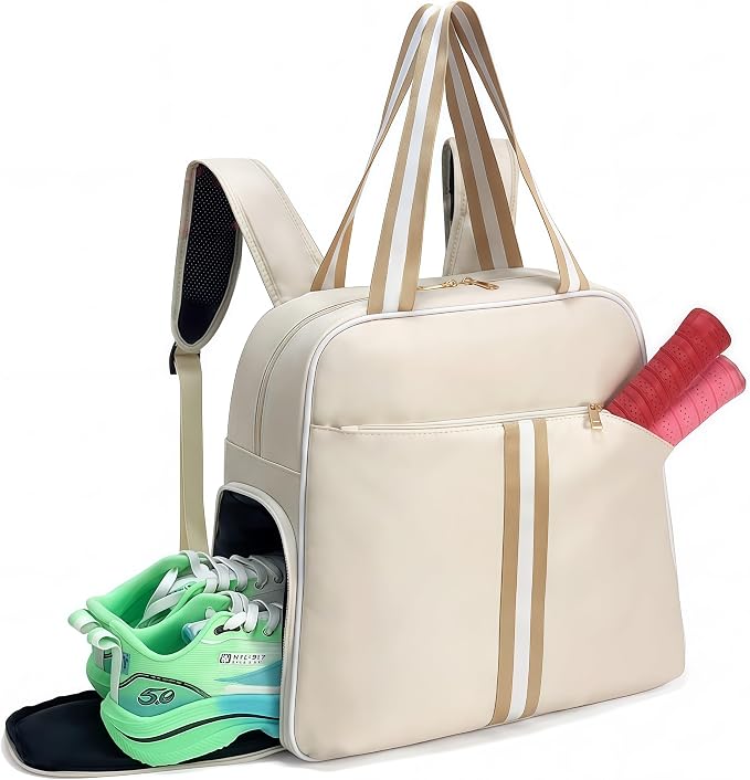 Pickleball Bag for Women Men, Large Pickleball Backpack with Shoe Compartment, Pickle Ball Bag with Paddle Cover Pocket Holds 2 Paddles