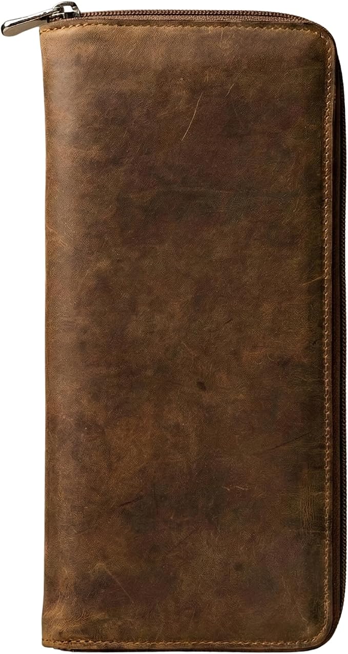 MORAES Genuine Leather Golf Glove Case Holder – Genuine Crazy Horse Leather Golf Wallet – Vintage Style Zippered Organizer Pouch – Keeps Gloves Flat & Dry – Premium Golfer Gift