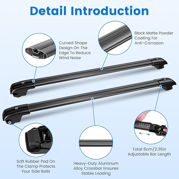 KOCASO Roof Rack Cross Bars Fit for Ford Bronco Sport 2021-2026 On-Road Off-Road Aluminum Lockable Car Roof Crossbar Set for Factory Raised Side Rails 396LBS Capacity for Luggage Kayak Bike