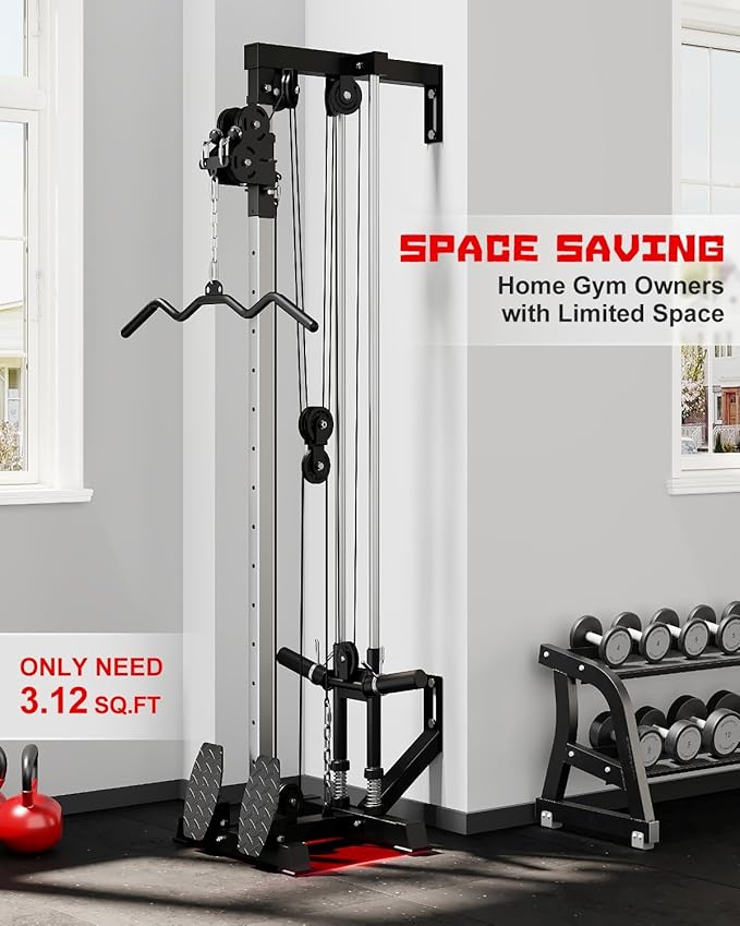 Wall Mount Cable Station, WM1 Cable Crossover Machine with 17 Positions, High and Low Cable Crossover Machine with Removable Footplate for Garage Home Gym