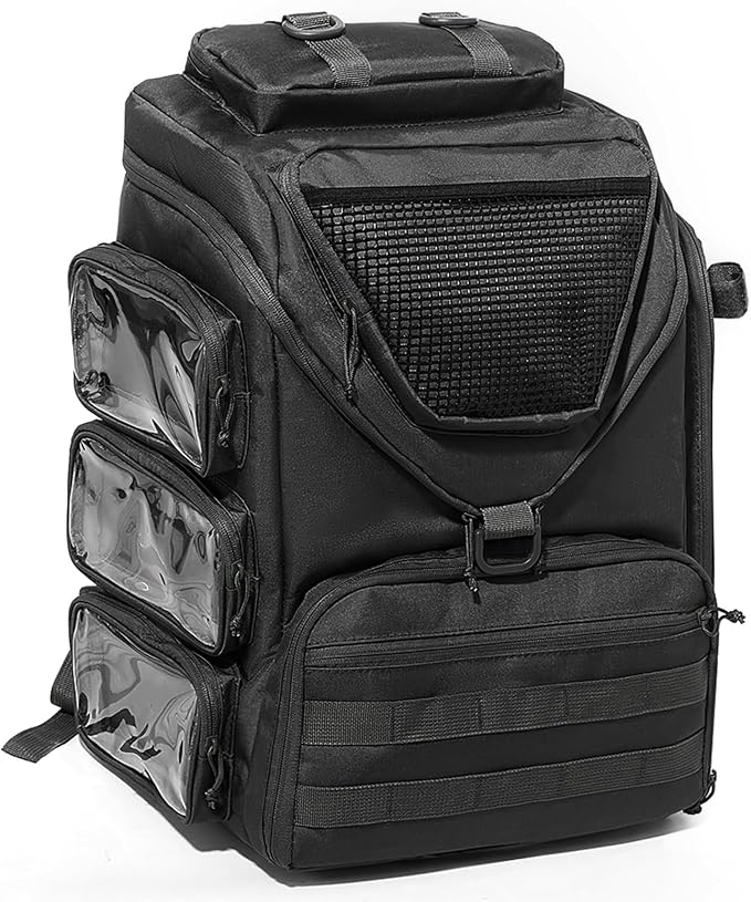 kokkoya 40L Fishing Backpack Tackle Box Back Pack Tacklebox for Men Dad with 2 Rod Holders Two Tier Storage 3 Clear Pockets Kayak Fishing