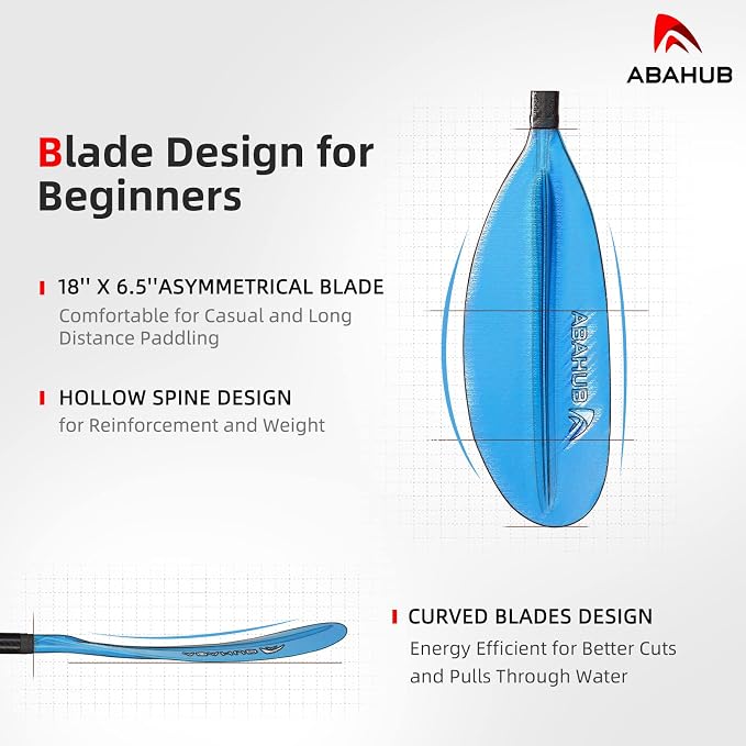 Abahub 1 x Carbon Kayak Paddles, 90.5 Inches Kayaking Oars for Boating, Canoeing with Free Paddle Leash, Carbon Fiber Shaft Black/Blue/Green/Orange/Yellow/White/Red Plastic Blades