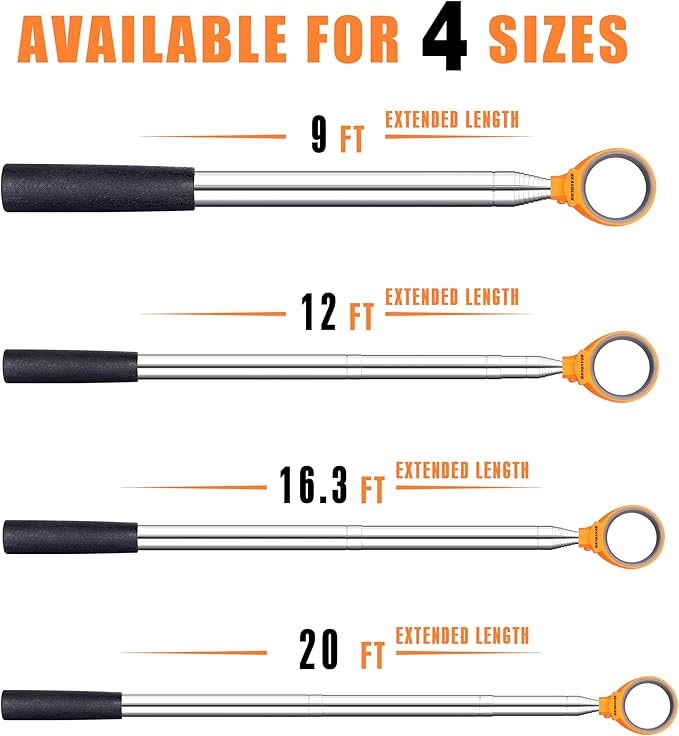 Golf Ball Retriever 9Ft/12Ft/14.5Ft/16.3Ft/20Ft Golf Ball Retriever Telescopic，Professional Stainless Steel Ball Retriever Tool Golf