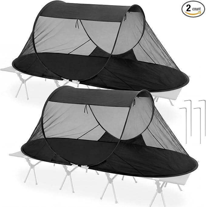 2 Pack Pop up Mosquito Tent for Camping 1 Person Instant Setup Foldable Bug Net Cot Tent with Ground Pin Portable Waterproof Screen Net for Cot Bed Hiking Summer Beach Outdoor