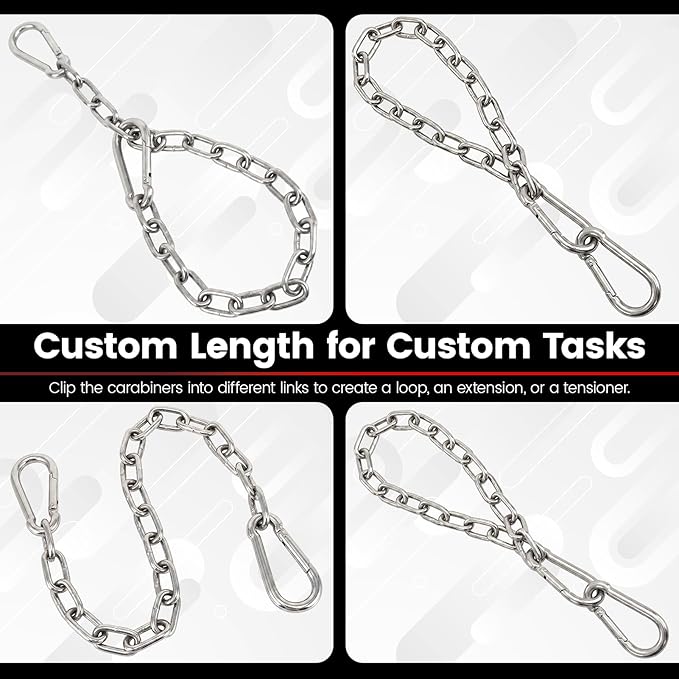 sprookber 1000LB Heavy Duty Hanging Swing Chain, 6mm Thick 304 Stainless Steel Hanging Chain with 4 Carabiners, 67" Hardware Kit for Hammock, Hanging Chair, Punching Bags, Tree, Indoor & Outdoor