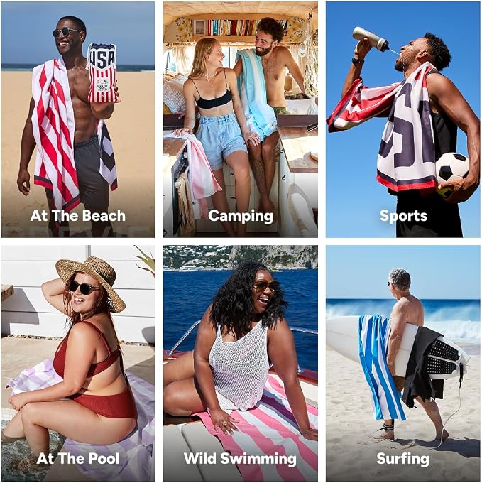 Dock & Bay Beach Towel - Quick Dry, Sand Free - Compact, Lightweight - 100% Recycled - Includes Bag - U.S. Soccer - Extra Large (200x90cm, 78x35)