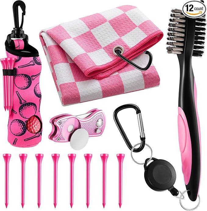 Liliful 12 Pcs Golf Accessories Kit, Include Golf Ball Bag with Hook Towel Tees Magnetic Ball Marker Divot Tool Cleaner Brush for Women Man Gifts