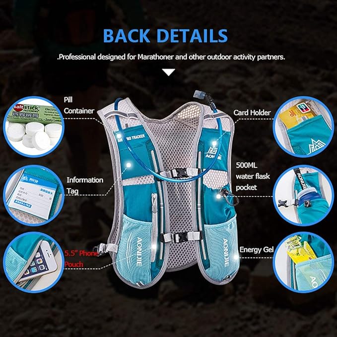 AONIJIE Hydration Vest Pack Backpack 5L 5.5L Marathoner Running Vest Race Hydration for Women and Men Trail Run Hiking Jogging