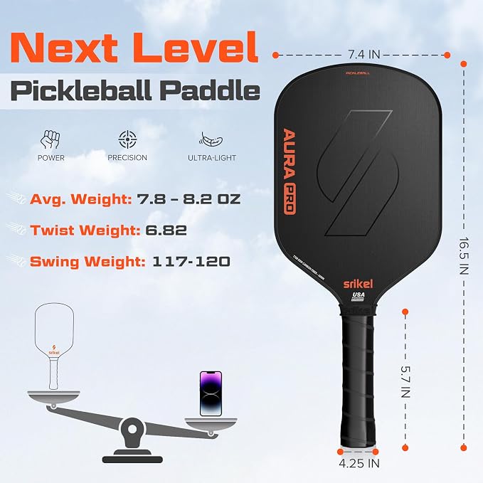 Pickleball Paddles, Raw T700 Carbon Fiber Pickleball Paddle, 16mm Power Polymer Core, Professional Rackets for Great Spin, Control & Precision Shots, USAPA Approved