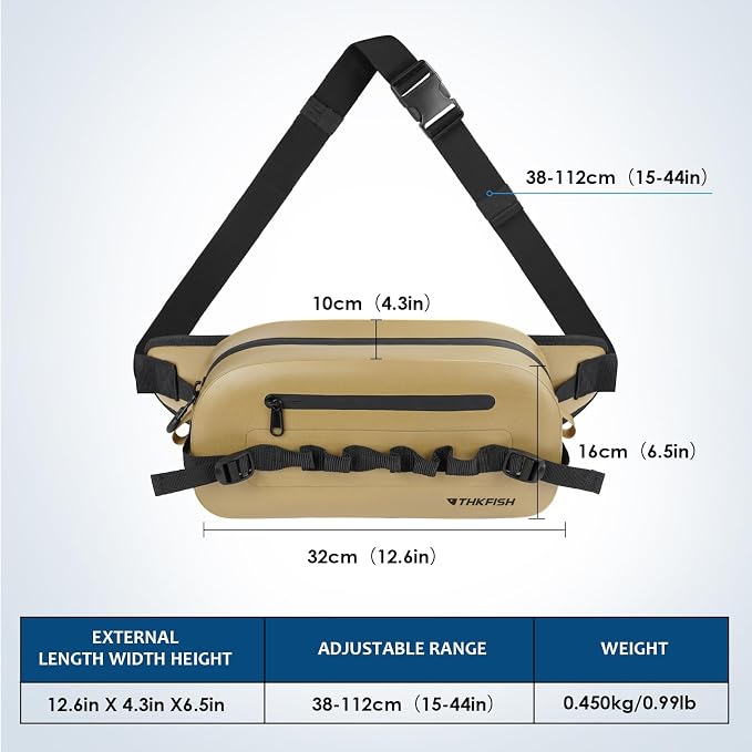 THKFISH IPX8 Waterproof Fishing Backpack with Rod Holder, Lightweight Fishing Sling Bag, Move Freely Fish Gifts for Men (Brown-Waist bag)
