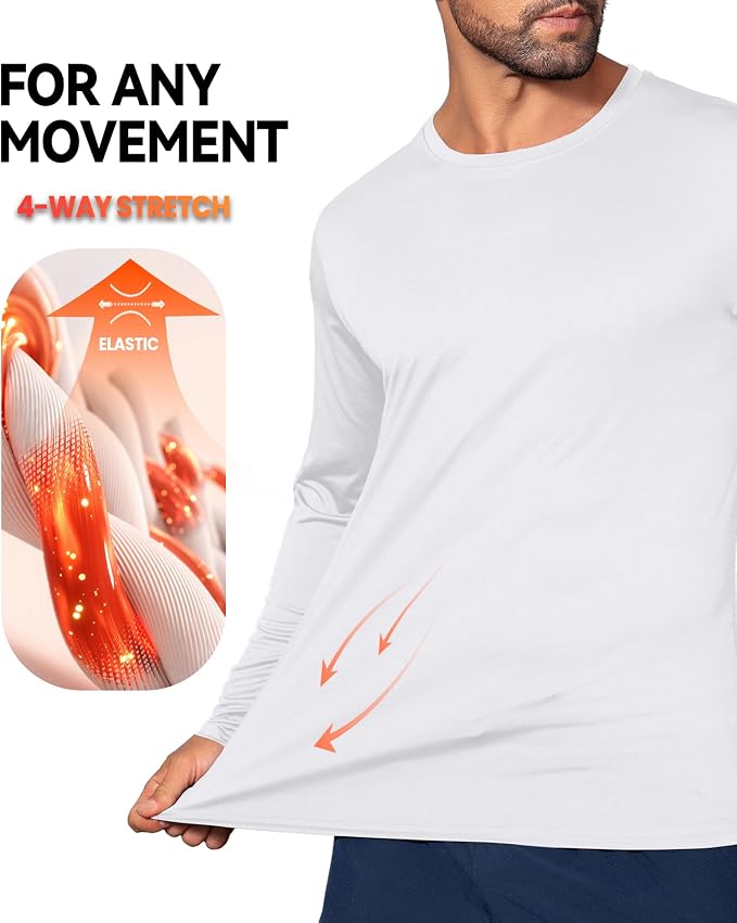 Men's 1, 3 or 5 Pack Performance Long Sleeve T-Shirts, UPF 50+ Sun Protection Shirts, Athletic Gym Workout Shirts for Running