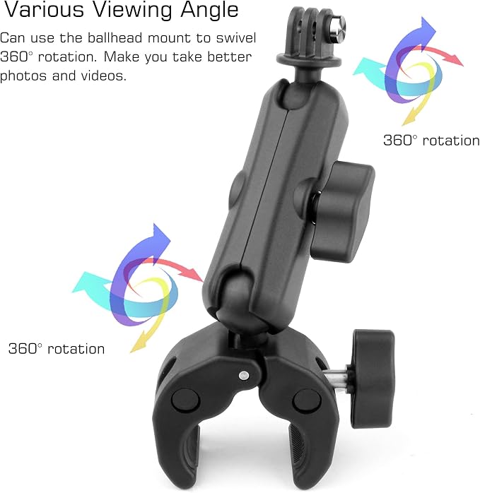 GEPULY Super Clamp Camera Clamp Mount for GoPro Insta360 DJI Motorcycle Accessories Dual 360° Ballhead Magic Arm Double Ball Head Adapter Heavy-Duty for Action Cams/Phones/DSLR/LED Light/Monitor