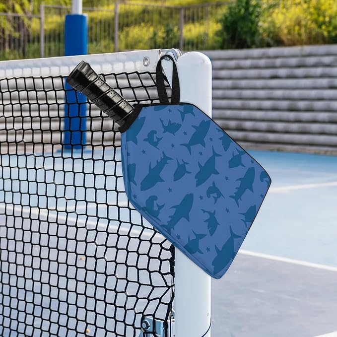 Polka Dot Shark Silhouette Blue Universal Pickleball Paddle Cover 12.4 × 9.45 inch Racket Sleeve with Handle Strap Mesh Pocket Fits USAPA Standard Widebody Paddles 2 PCS