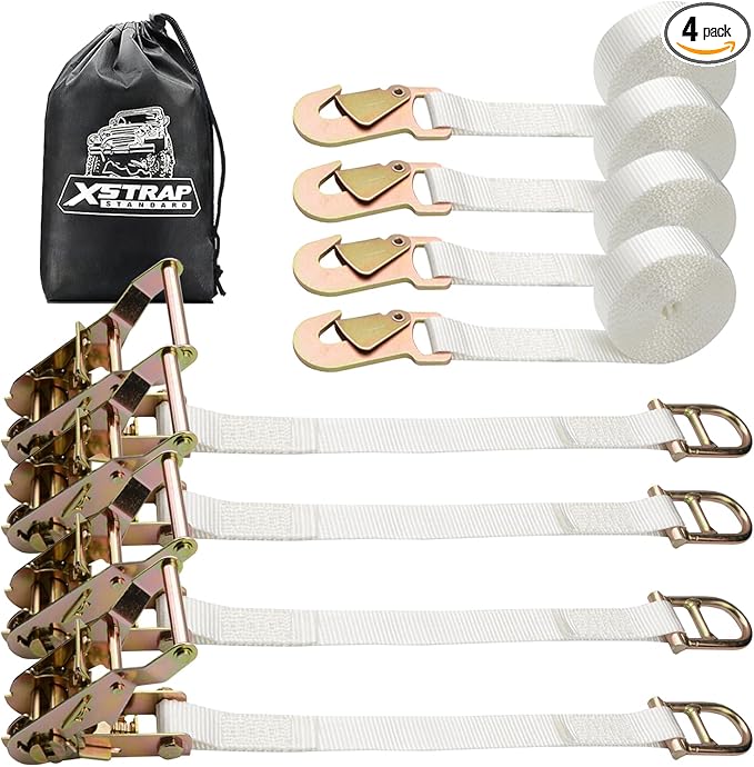 XSTRAP STANDARD 4PK 1" Ratchet Tent Straps with Snap Hook & Double D-Ring - 12ft Heavy Duty Tie Downs for Canopies, Tents, Inflatables, Camping, Event