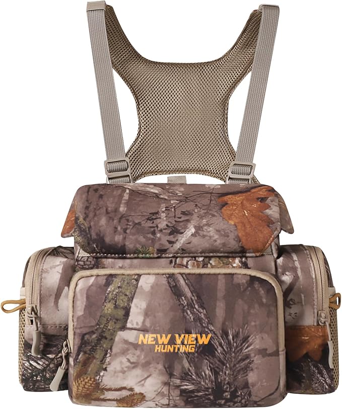 NEW VIEW Silent Hunting Binocular Harness Chest Pack with Rangefinder Pouch & Rain Cover, Stealth Bino Harness for Hunting, Fits Most Binoculars up to 10×56