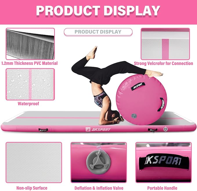 AKSPORT Air Roller Gymnastics Air Barrel for Backbends and Back Handsprings Exercise Training with Electric Air Pump for Home Use/Yoga/Cheerleading/Tumbling/Back Walkovers