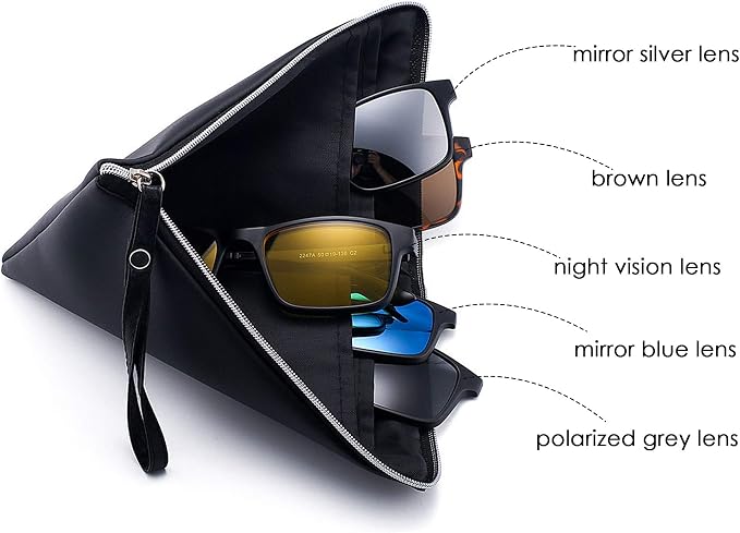 JIM HALO Magnetic 5Pcs Polarized Clip-on Sunglasses Plastic Frame for Night Driving