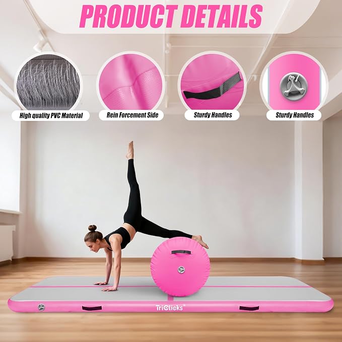 Triclicks Gymnastics Barrel Inflatable Air Roller Barrel Tumble Track Equipment Octagon Mat for Backhandspring Trainer Yoga Cheerleading Home Use Gym Without Pump