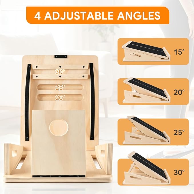 2-in-1 Slant Board & Balance Board with Adjustable Incline | Premium multi-layer wood, non-slip surface, 15°-30° , 300 lbs capacity.Suitable for training, home gym, and office use.
