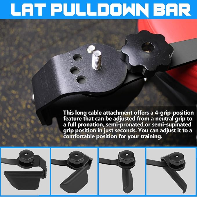 Adjustable Lat Pull down Bar, Cable Machine Attachments for Gym, Home Gym Fitness T-bar Row Pulldown Attachments, Lat Pull Down Machine Wide Grip Neutral Grip Handle