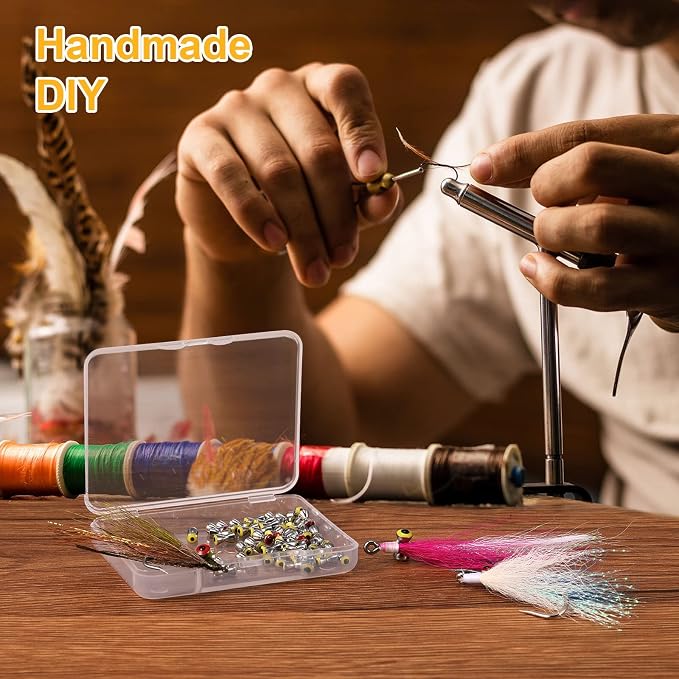 BBTO 50 Pieces Fly Tying Material - Realistic Dumbbell Eyes Alloy for Crafts Spinner Flies Fresh Water 3 Colors Shipped Randomly
