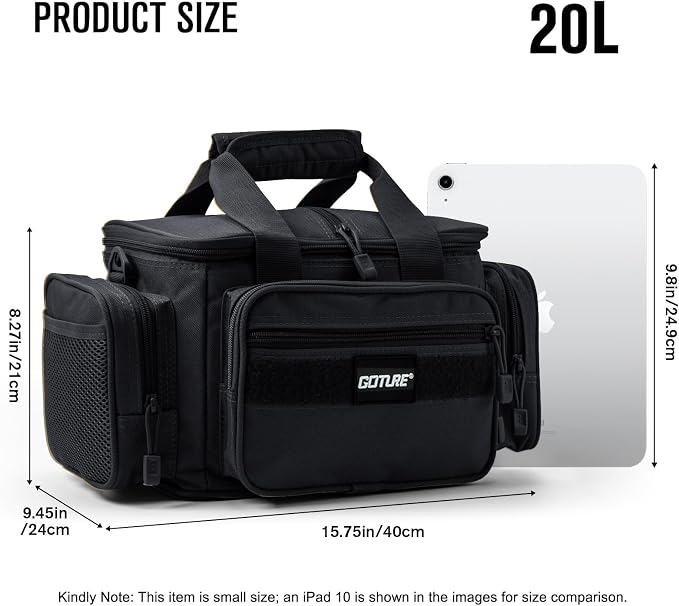 Goture Fishing Tackle Bag, 600D Water-Resistant Soft Side Crossbody Sling Bag for Men & Women,Small Gear Storage Tactical Bags for Saltwater & Freshwater,Fits 4 3600 Tackle Boxes (Not Included)